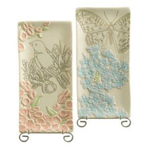 Grasslands Road Ambiance Blue Butterfly & Pink Bird Dishes with Stands -Set of 2